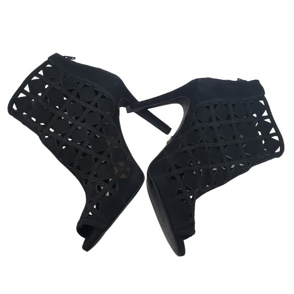 Michael Michael Kors | Ivy Laser Cut Peep Toe Stiletto Heel Suede Leather Bootie - Picture 2 of 15